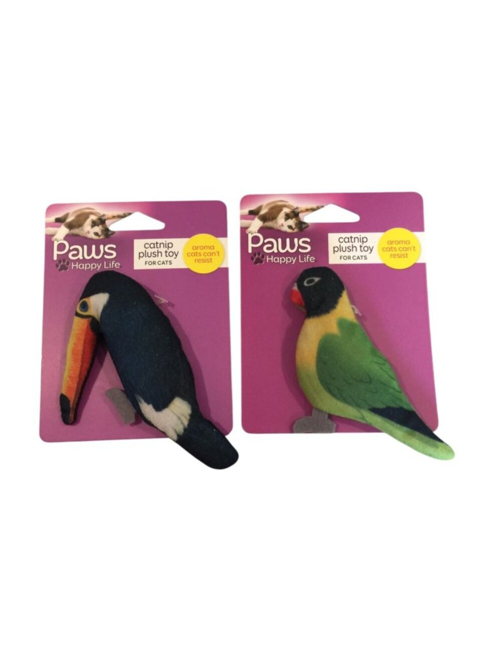Paws Happy Life Parrot Toucan Catnip Plush Cat Toys Set of 2